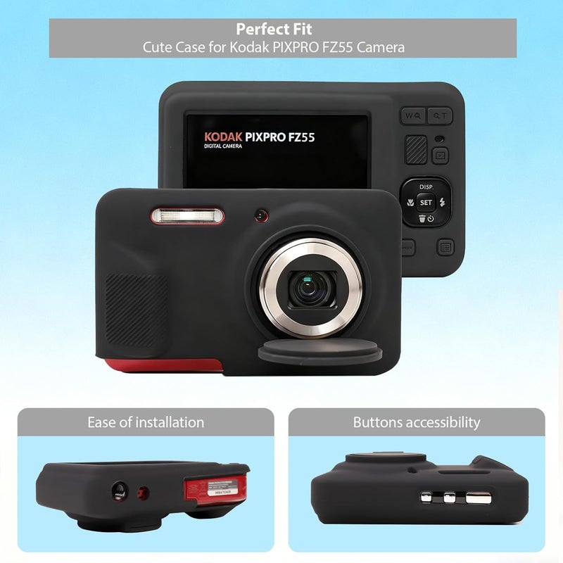 Frevyve Case for Kodak PIXPRO FZ55 Digital Camera Accessories, Soft Silicone Protective Case, Slim Fit Sleeve with Removable Lens Cover and Screen Protector, Lightweight, Anti-Scratch (Black) - Image 3